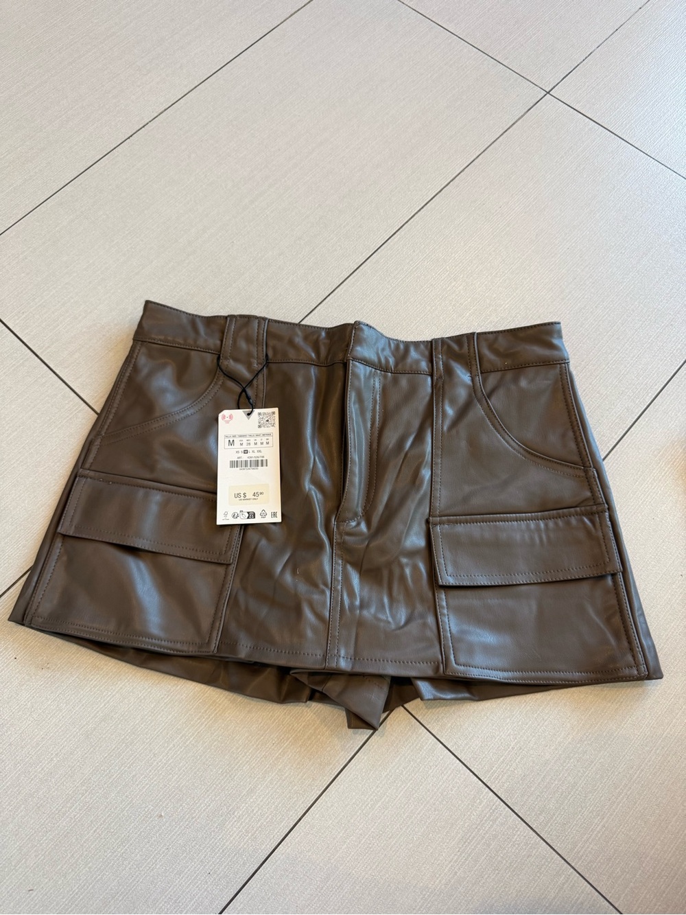 NWT Zara Faux Leather Skirt in Taupe Womens Medium